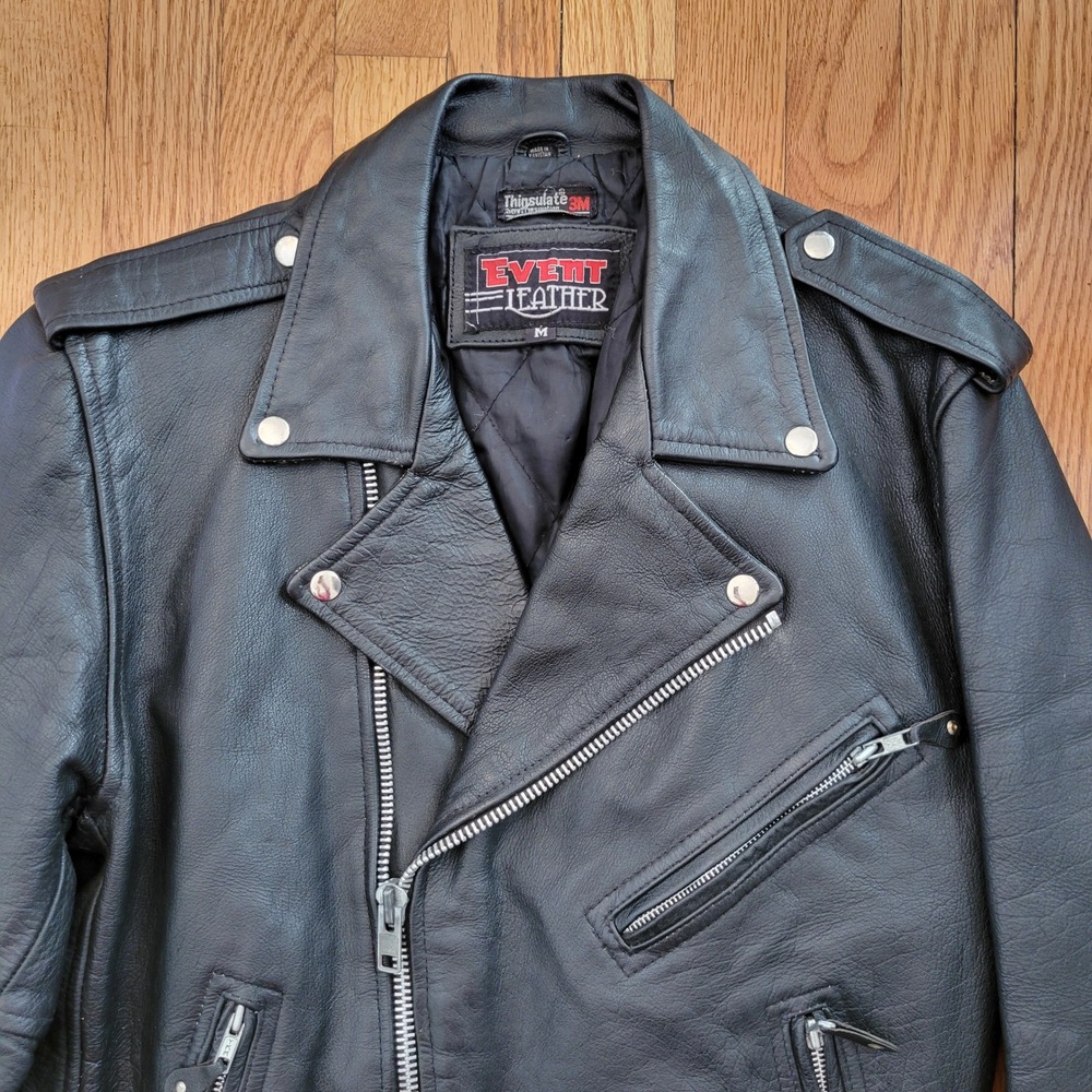 Event Leather Motorcycle Jacket M Black Thinsulate Lined Biker Bomber Gorpcore - Picture 8 of 11